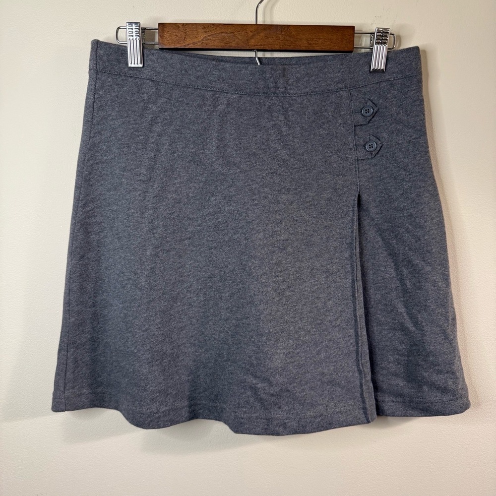 Lands End Grey Pleated Skort Womens 8 Two Button A-Line Cotton Wrap Skirt